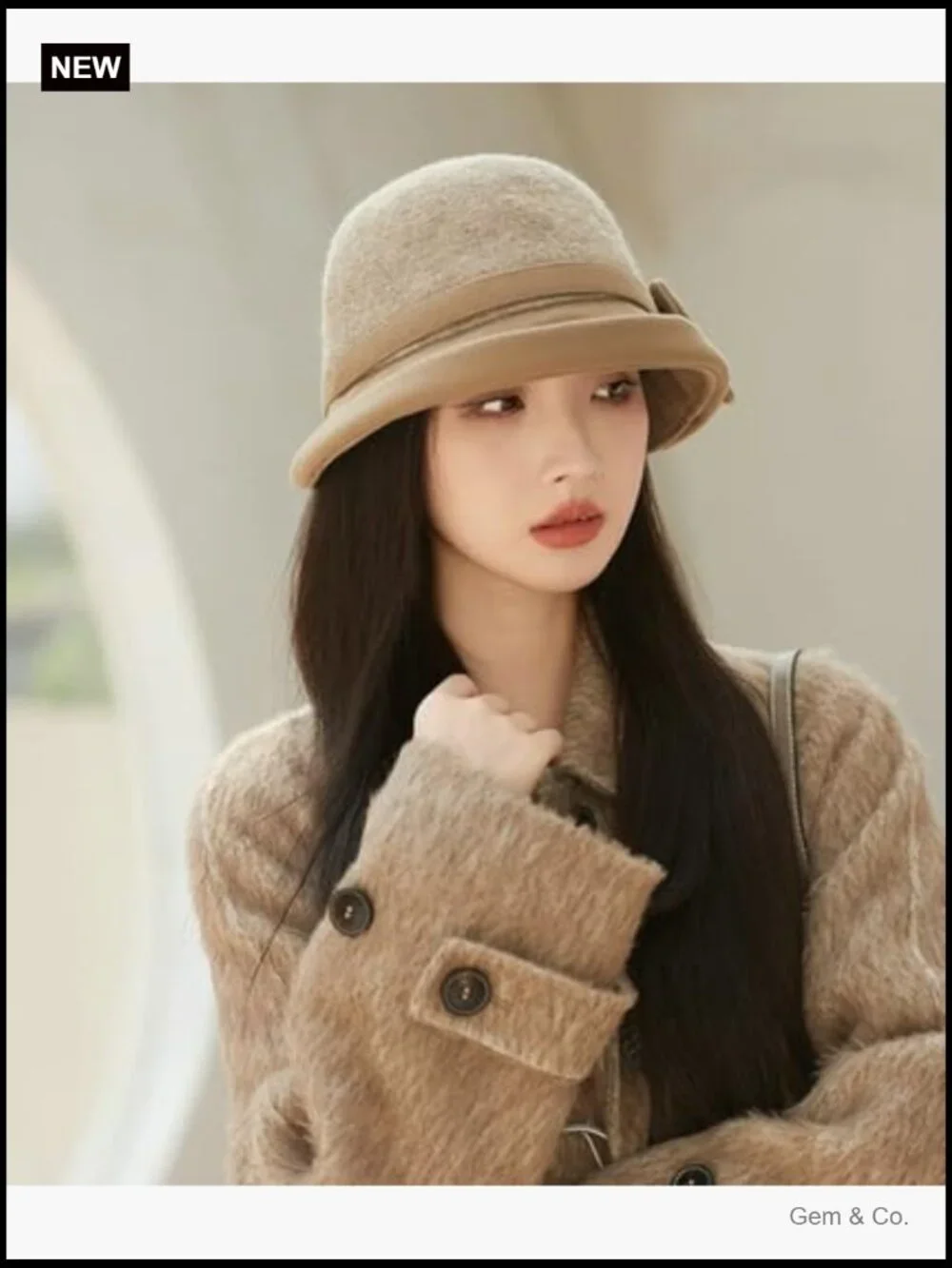 Solid Color Bucket Hat with French Bow Curved Brim Fall Winter Fashion Cap